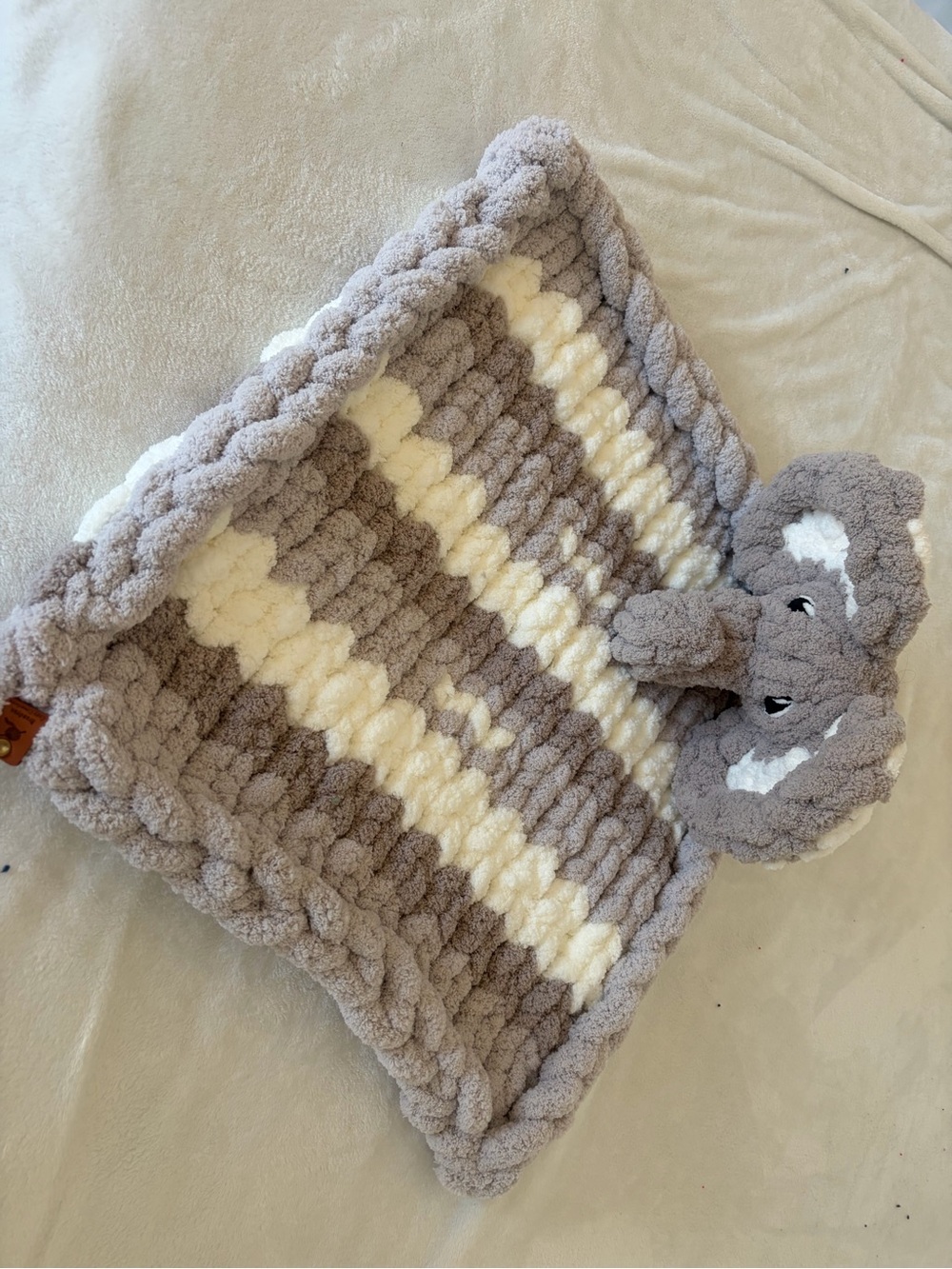 Plush Elephant Lovey Blanket for Kids - Gray and Cream